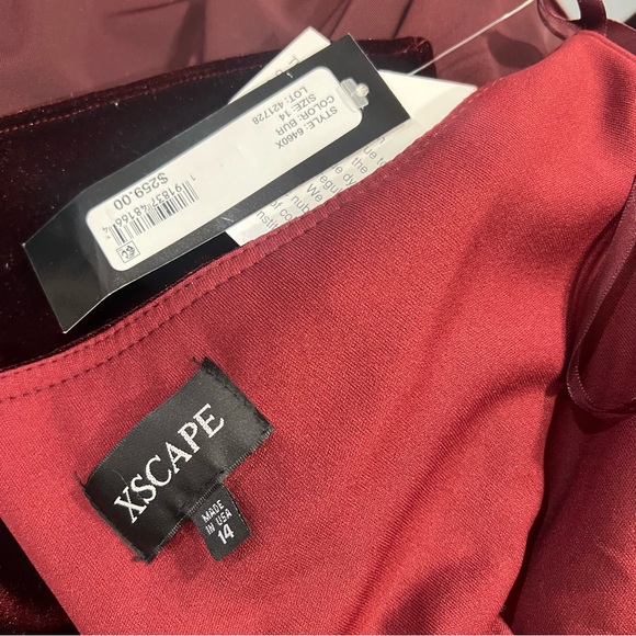 Xscape Burgundy Red Velvet Ruffled One Shoulder Maxi Formal Evening Gown Reemoly - Picture 16 of 16